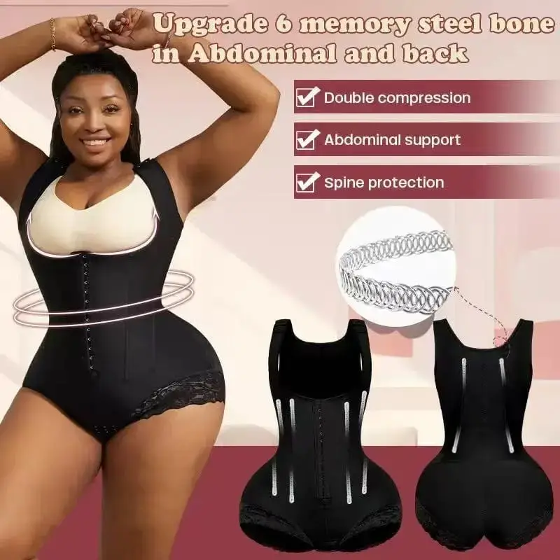 Full Torso Waist Trainer Girdle with Back Support & Hooks | Firm Control Waist Trainer Bodysuit - Image 2