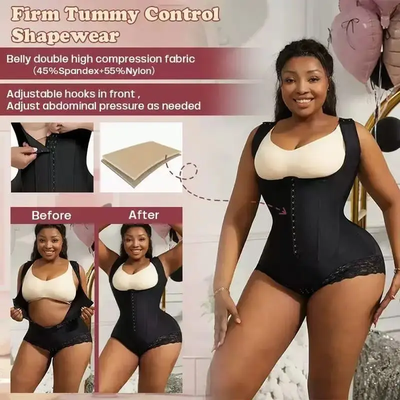 Full Torso Waist Trainer Girdle with Back Support & Hooks | Firm Control Waist Trainer Bodysuit - Image 3